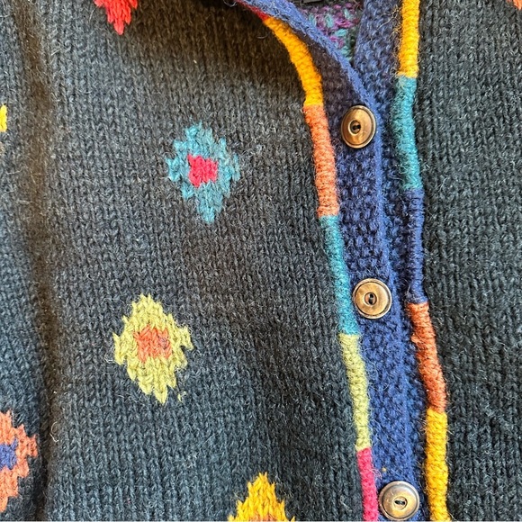 Vintage Newari Colorful Diamond 100% Wool Sweater Jacket Made in Nepal Size L/XL - Picture 4 of 9